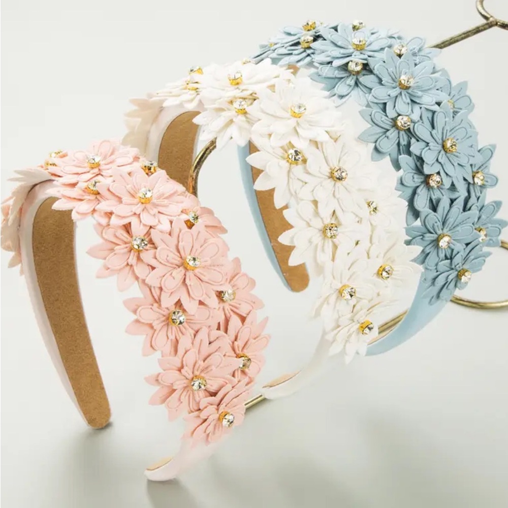 Pink Floral Rhinestone Embellished Headband - Picture 2 of 5